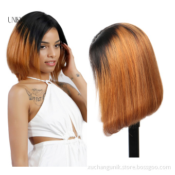 Uniky Hot selling 100% Brazilian Human Hair wig Unprocessed Virgin Human Hair 1b/27,1b/30 Straight 13*4 Bob Wig